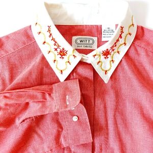 Red Gingham‎ Button Down Blouse size 16 Witt Vintage 90s Christmas